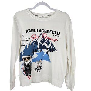 Karl Lagerfeld Paris Ski Resort Graphic Long Sleeve White Sweatshirt Small